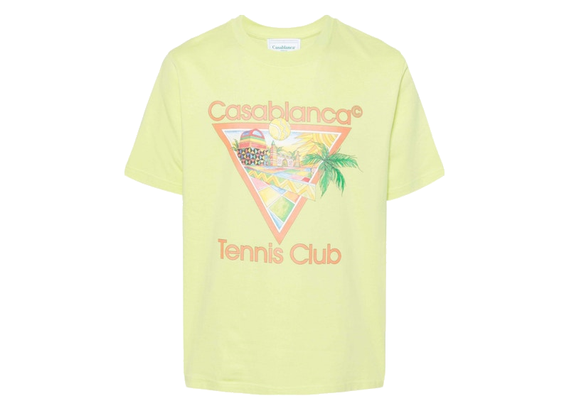 Multicolor, tee-shirt Casablanca vert à manches courtes avec graphisme multicolore Afro Cubism Tennis Club.