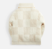 Casablanca Checked Bouclé Cardigan Light Beige, cardigan Casablanca beige clair à manches longues avec texture bouclée, motif à carreaux et fermeture boutonnée.