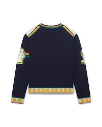 Casablanca Fraternity Sweatshirt Navy/Striped, sweatshirt Casablanca bleu marine à manches longues avec design Fraternity et détails rayés.
