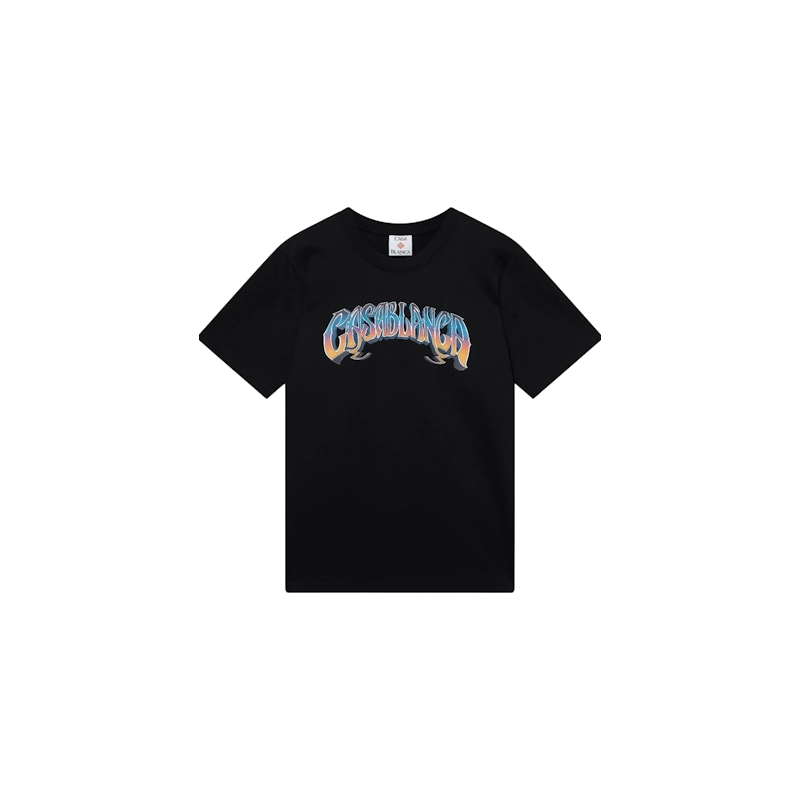 Casablanca Gradient Gothic Tee Black, tee-shirt Casablanca noir à manches courtes avec motif typographique Gothic et effet dégradé.