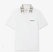 Casablanca Laurel Pique Polo Bright White, polo Casablanca blanc en maille piquée à manches courtes avec col boutonné et détails Laurel.