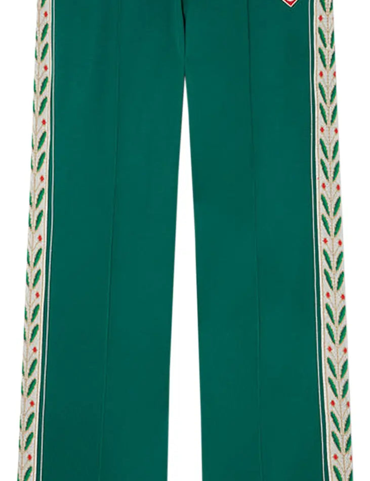 Casablanca Laurel Track Pants Green, pantalon de survêtement Casablanca vert avec design Laurel et silhouette sportswear rétro.
