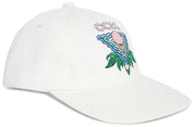 Casablanca Memphis Icon Strap-Back Cap White/Multi, casquette Casablanca blanche avec Memphis Icon multicolore, visière courbée et fermeture Strap-Back.