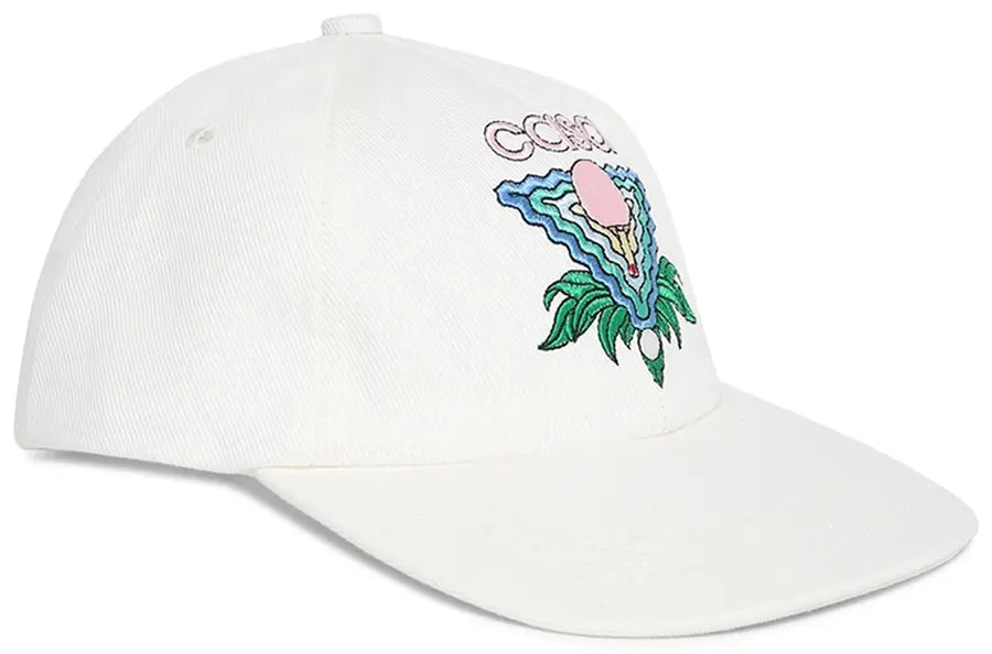 Multi, casquette Casablanca blanche avec Memphis Icon multicolore, visière courbée et fermeture Strap-Back.