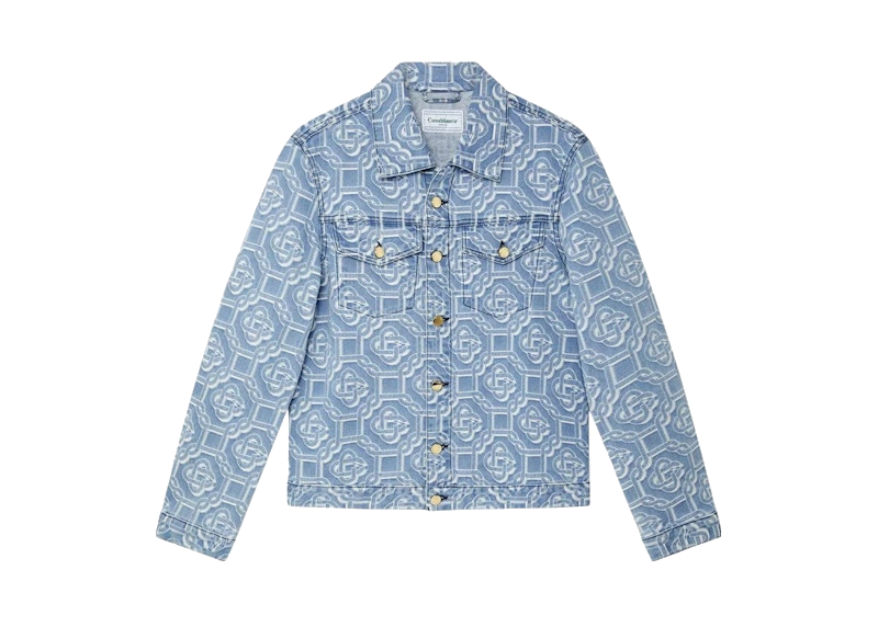 Casablanca Monogram Bleached Denim Jacket Blue, veste en jean Casablanca bleue avec effet délavé Bleached et motif Monogram.