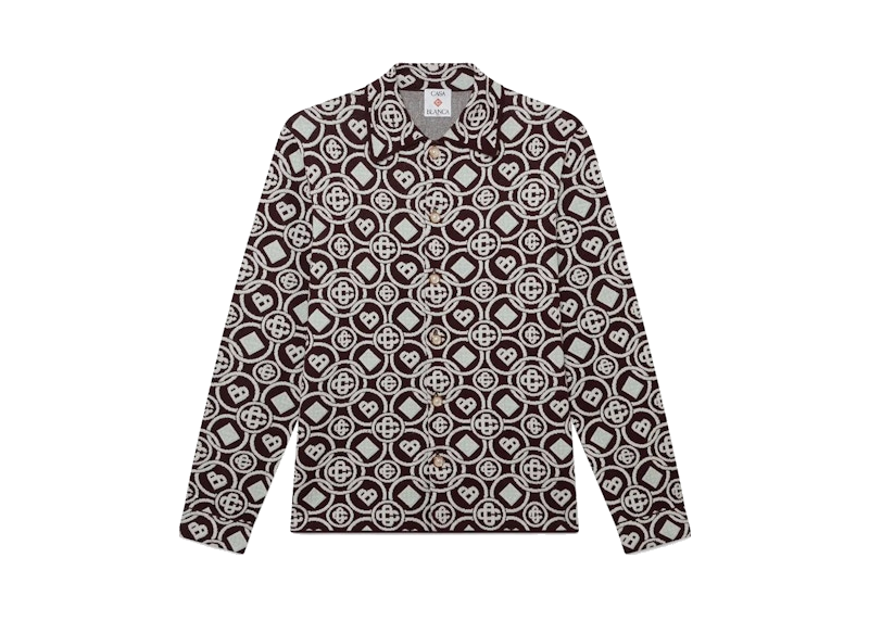Casablanca Monogram Cotton Knit Shirt Aubergine, chemise Casablanca à manches courtes en maille de coton aubergine avec motif Monogram et fermeture boutonnée.