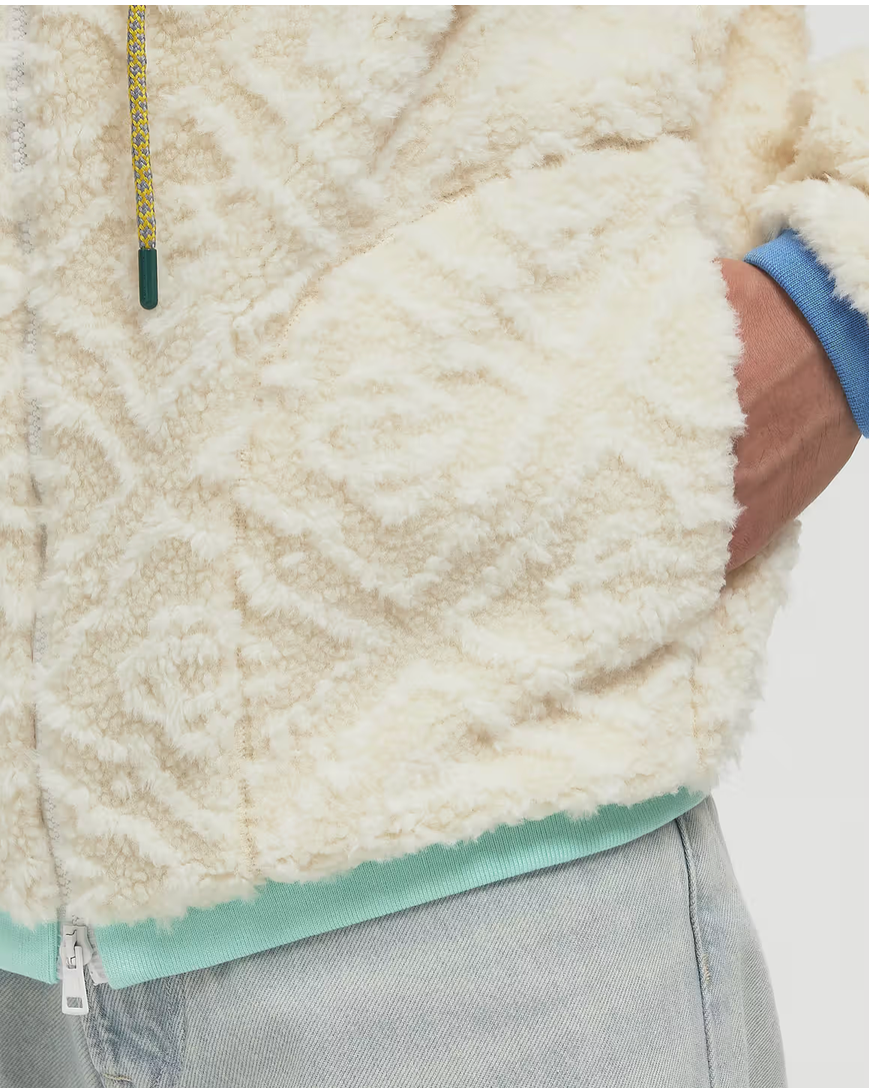 Casablanca Monogram Fleece Jacket Off White, veste polaire Casablanca blanc cassé à manches longues avec motif Monogram et fermeture zippée.