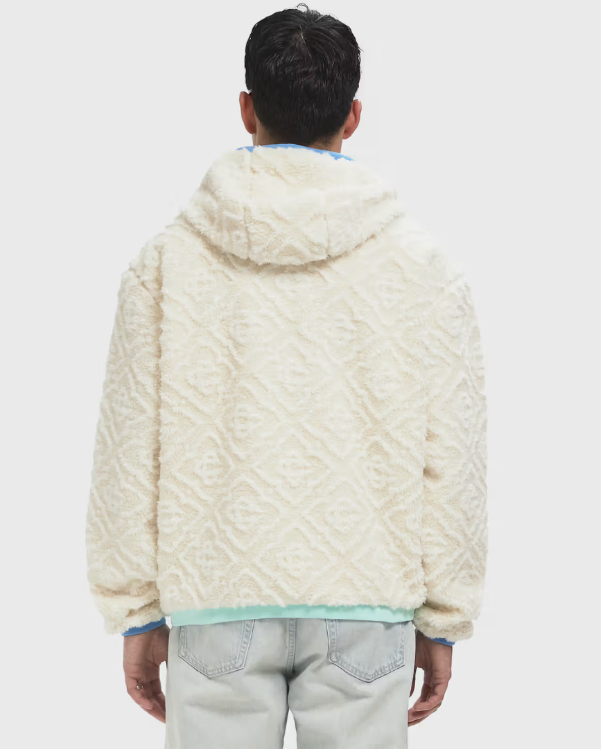 Casablanca Monogram Fleece Jacket Off White, veste polaire Casablanca blanc cassé à manches longues avec motif Monogram et fermeture zippée.
