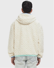 Casablanca Monogram Fleece Jacket Off White, veste polaire Casablanca blanc cassé à manches longues avec motif Monogram et fermeture zippée.