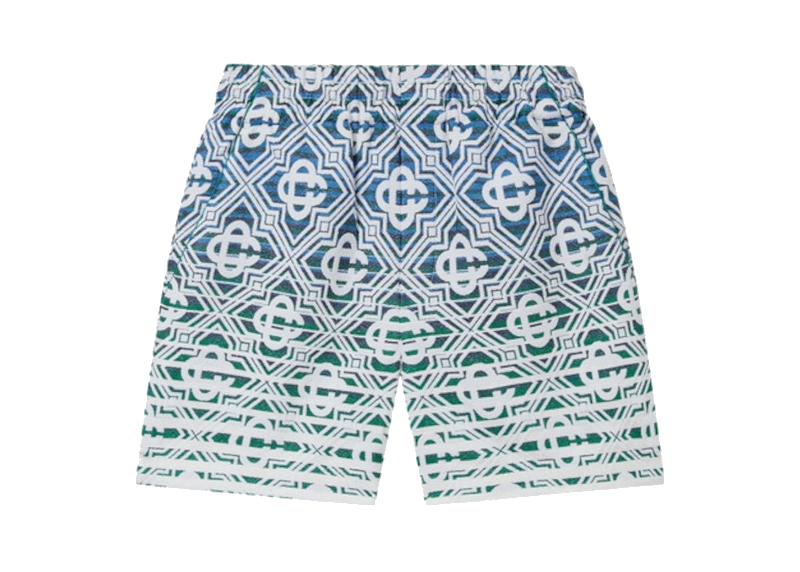  Casablanca Monogram Gradient Towelling Shorts Multicolor, short Casablanca multicolore à texture Towelling avec Monogram et effet dégradé. vue avant 