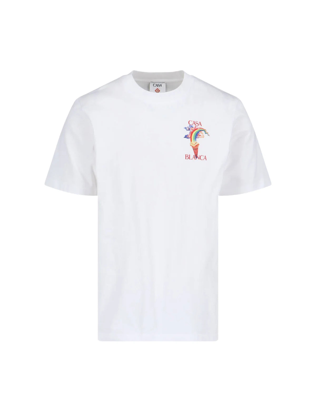 Casablanca Printed Nature T-Shirt White, tee-shirt Casablanca blanc à manches courtes avec imprimé graphique inspiré de la nature et du voyage.
