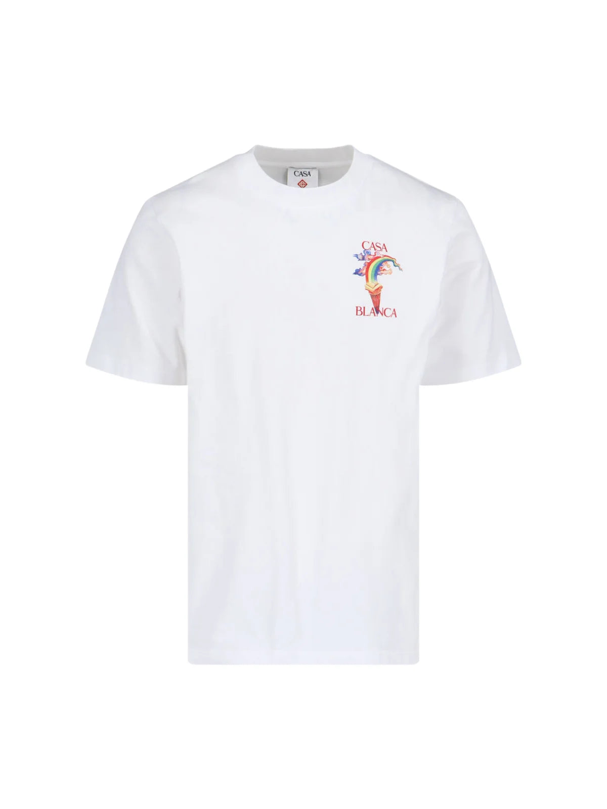Casablanca Printed Nature T-Shirt White, tee-shirt Casablanca blanc à manches courtes avec imprimé graphique inspiré de la nature et du voyage.