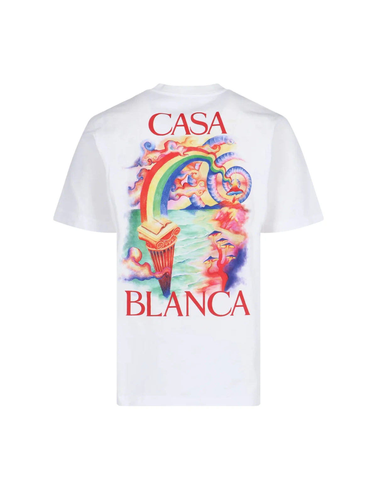 Casablanca Printed Nature T-Shirt White, tee-shirt Casablanca blanc à manches courtes avec imprimé graphique inspiré de la nature et du voyage.