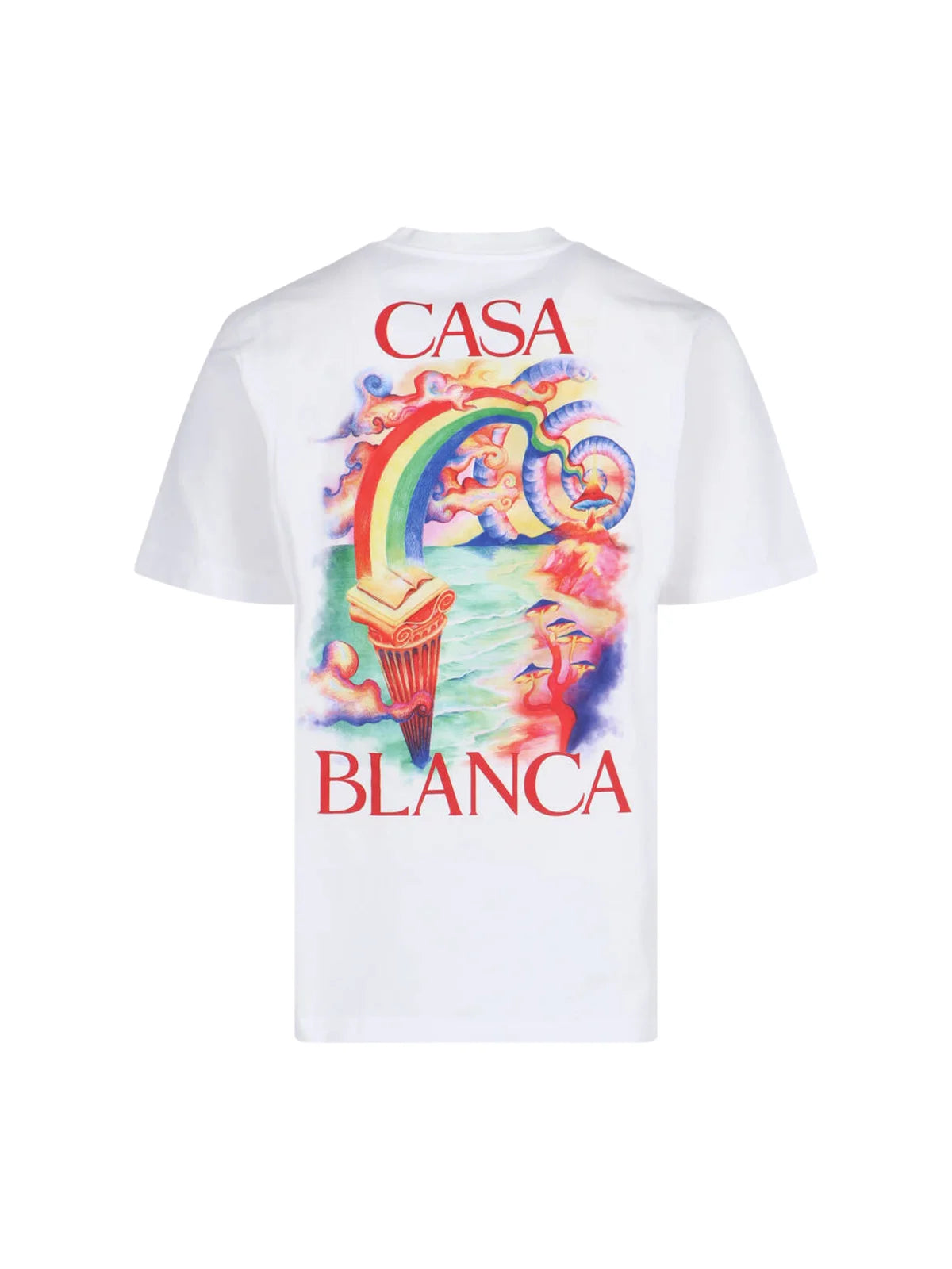 Casablanca Printed Nature T-Shirt White, tee-shirt Casablanca blanc à manches courtes avec imprimé graphique inspiré de la nature et du voyage.
