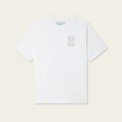 Casablanca Tennis Pastel White, tee-shirt blanc en coton biologique avec imprimé tennis multicolore aux tons pastel.