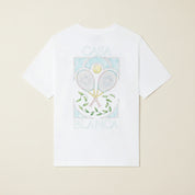 Casablanca Tennis Pastel White, tee-shirt blanc en coton biologique avec imprimé tennis multicolore aux tons pastel.