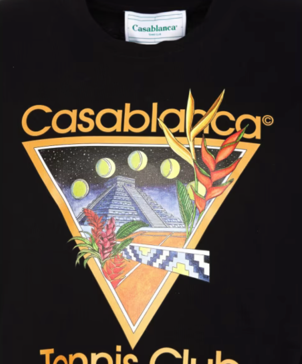 Casablanca Tennis Club Icon Cotton T-Shirt Black, tee-shirt Casablanca noir en coton à manches courtes avec Tennis Club Icon.