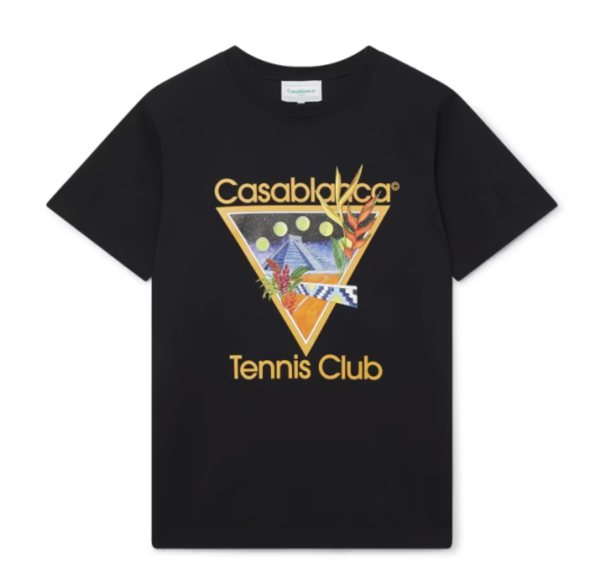Casablanca Tennis Club Icon Cotton T-Shirt Black, tee-shirt Casablanca noir en coton à manches courtes avec Tennis Club Icon.