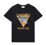 Casablanca Tennis Club Icon Cotton T-Shirt Black, tee-shirt Casablanca noir en coton à manches courtes avec Tennis Club Icon.
