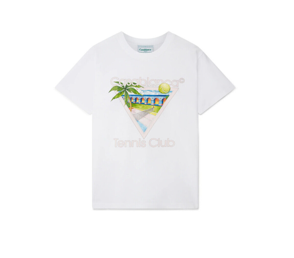 Casablanca Tennis Club Icon T-Shirt White, tee-shirt Casablanca blanc à manches courtes avec emblème Tennis Club inspiré de l’univers du tennis.