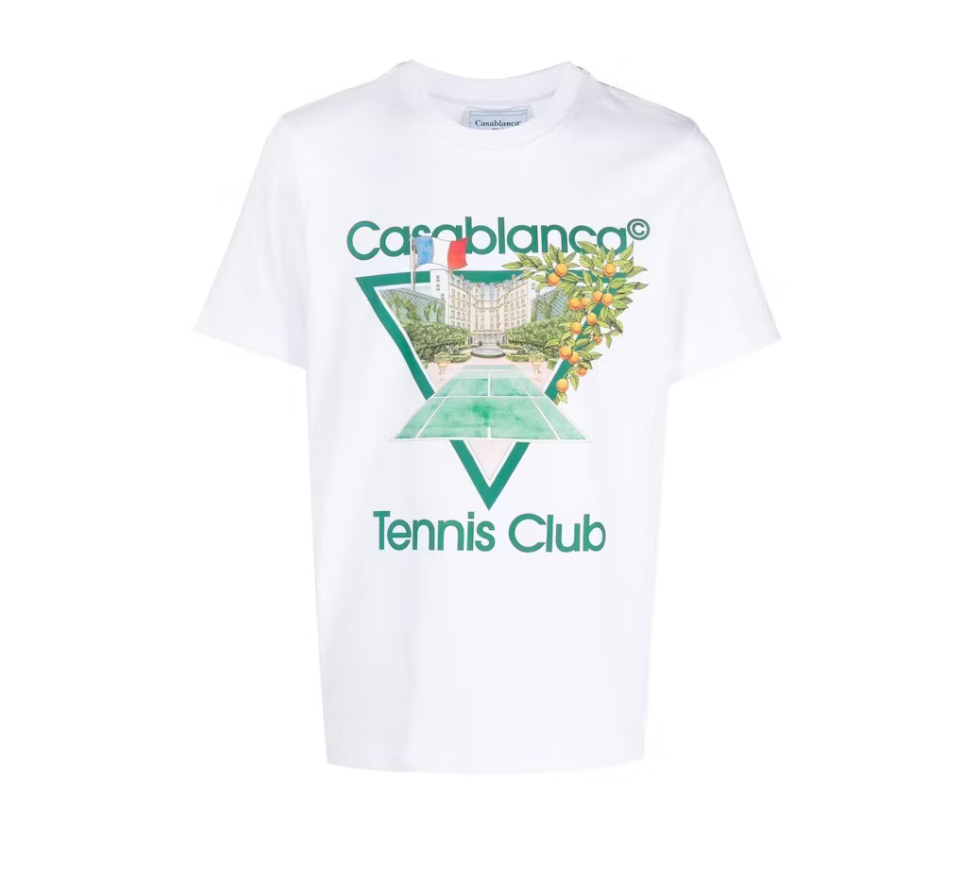 Casablanca Tennis Club Print T-Shirt White, tee-shirt Casablanca blanc à manches courtes avec imprimé Tennis Club inspiré de l’univers du tennis.