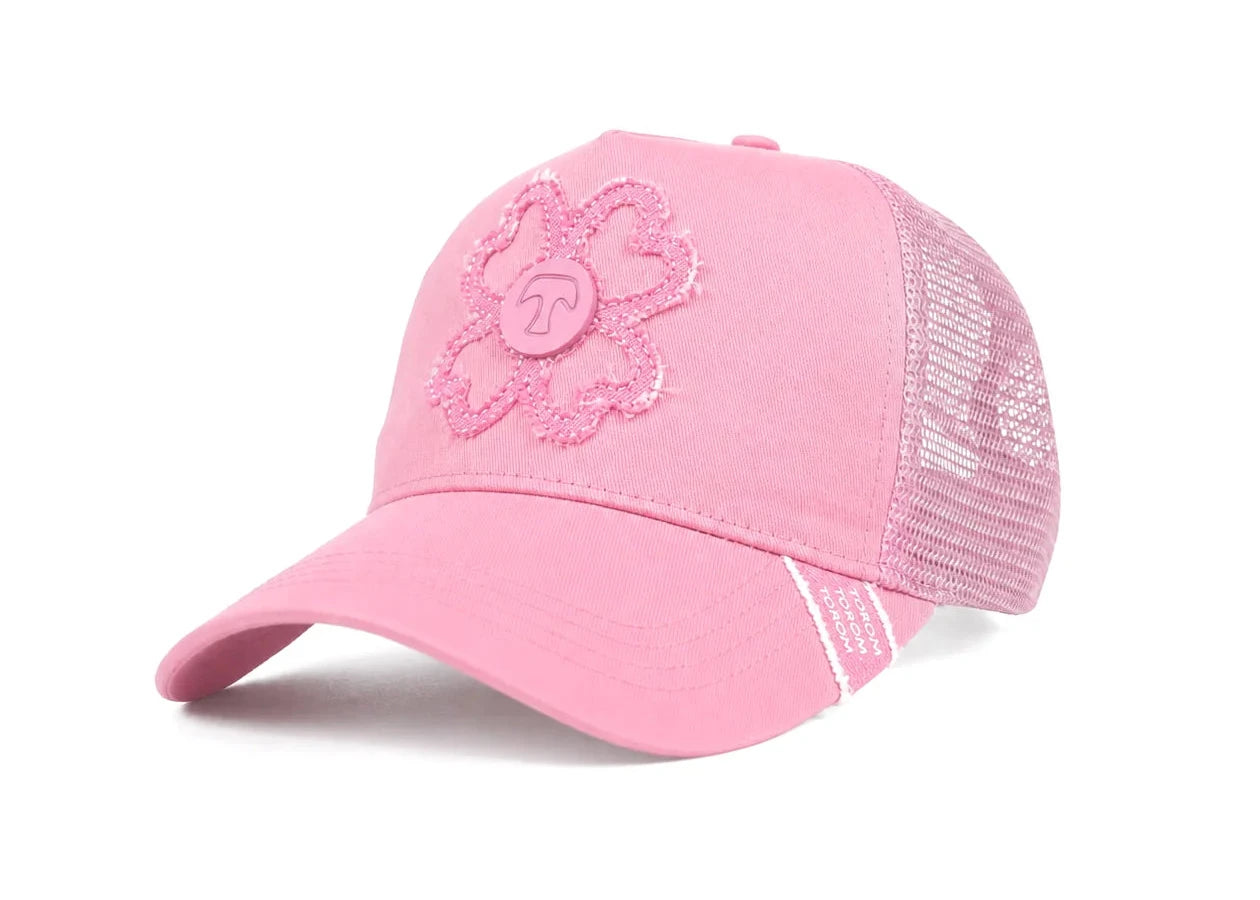 Casquette TOROM Rose avec logo TOROM, visière courbée et fermeture réglable, idéale pour un look streetwear et casual.