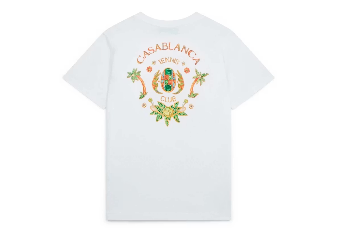 Casablanca Joyaux D'Afrique Tennis Club T-Shirt White, tee-shirt Casablanca blanc à manches courtes avec graphisme Joyaux D'Afrique Tennis Club.