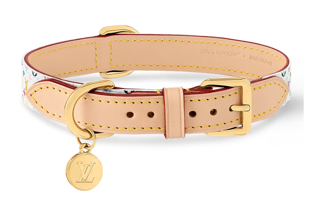Collier pour chien Louis Vuitton x Takashi Murakami Monogram Multicolore MM Blanc Multicolore