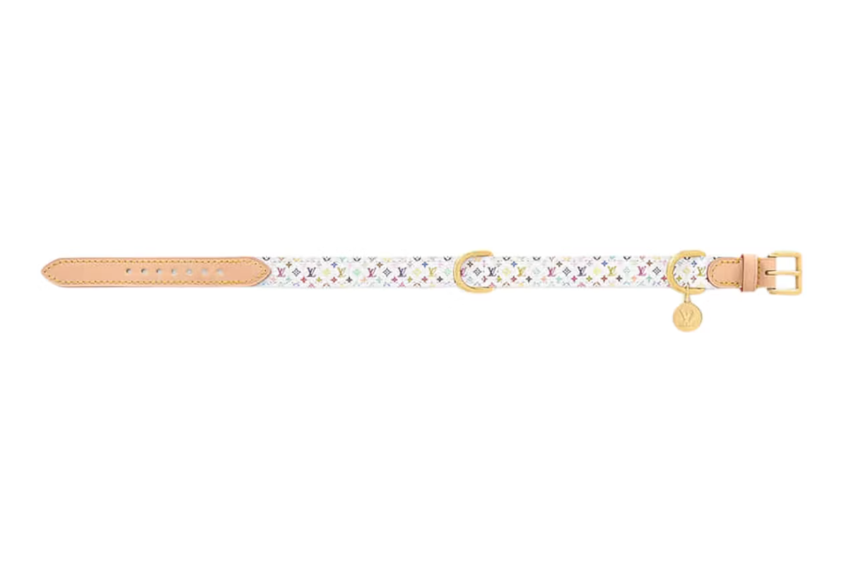 Collier pour chien Louis Vuitton x Takashi Murakami Monogram Multicolore MM Blanc Multicolore