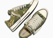Converse Chuck Taylor All Star Throwback Low Archive Leaf Camo A22299C en toile Blonde Espresso et Olive Android avec motif feuilles camouflage.
