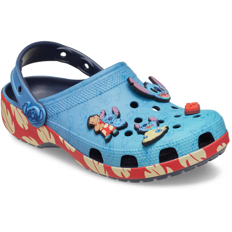 Crocs Classic Clog Disney Lilo & Stitch inspirées de Stitch, avec design exclusif, bride pivotante et semelle légère en résine Croslite™.