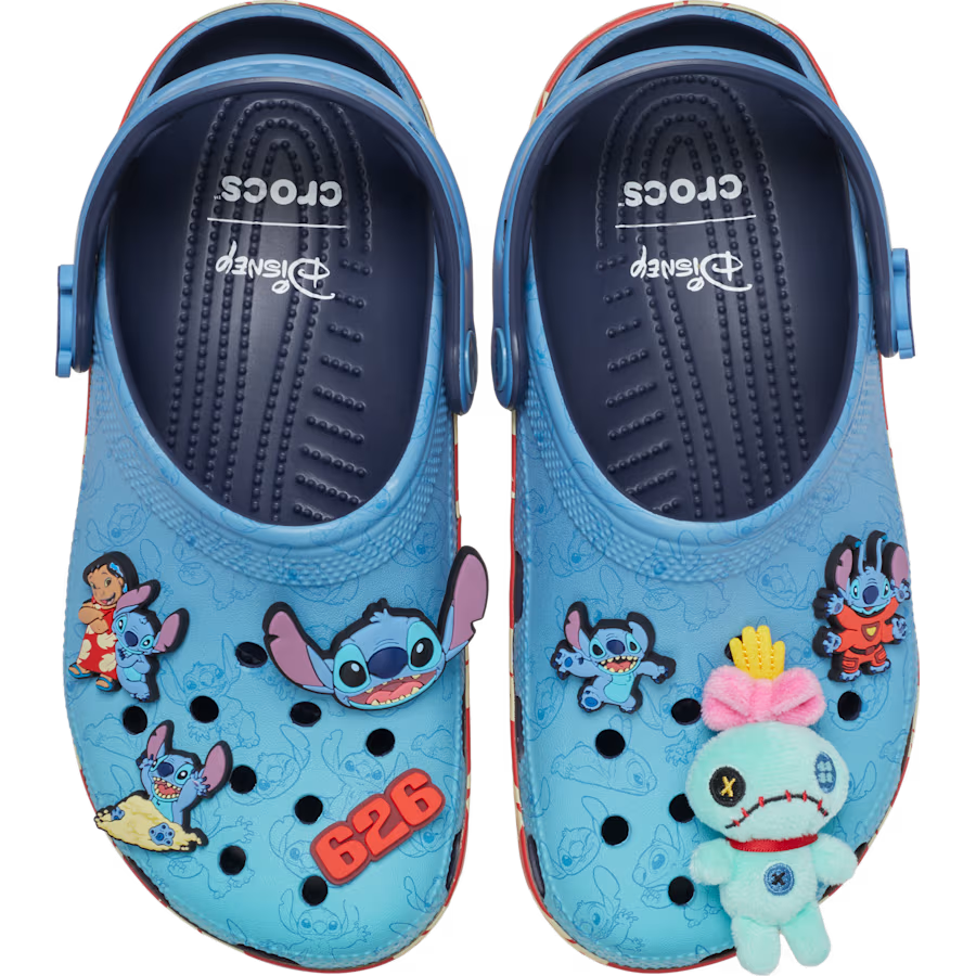 Crocs Classic Clog Disney Lilo & Stitch inspirées de Stitch, avec design exclusif, bride pivotante et semelle légère en résine Croslite™.