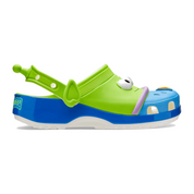 Crocs Classic Clog Disney Pixar Toy Story Alien verte avec Jibbitz extraterrestres, détails Pizza Planet et construction Croslite confortable.