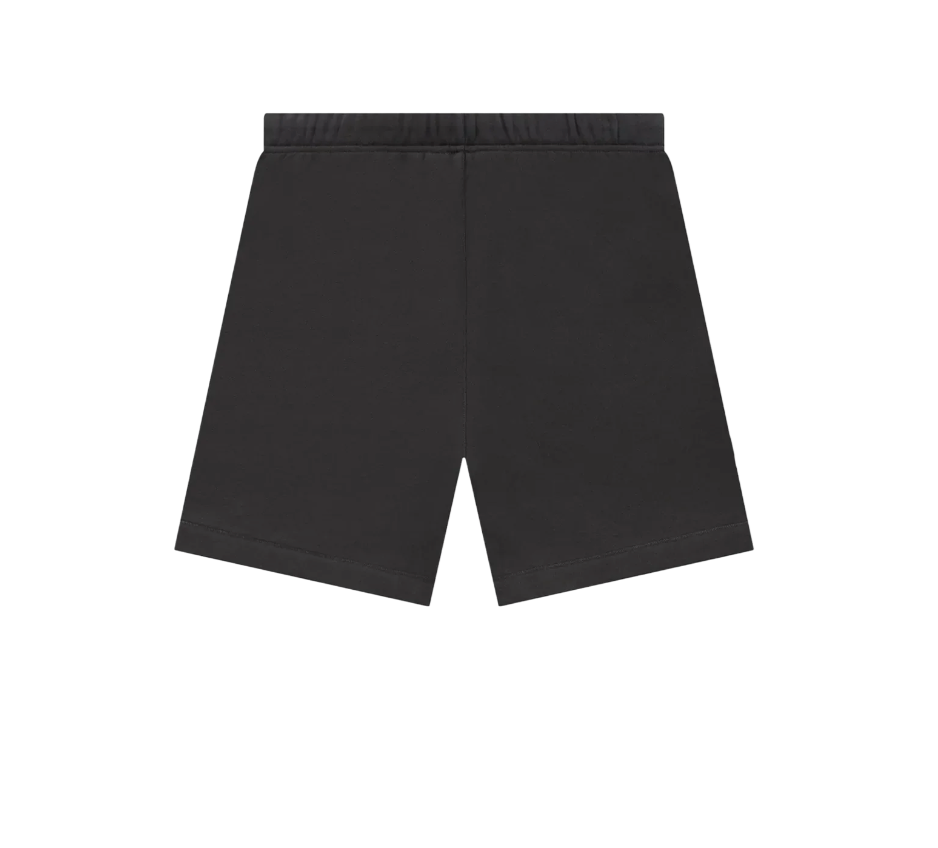 Fear of God Essentials 1977 Short Black en tissu noir doux, avec coupe décontractée, taille élastique à cordon de serrage et marquage 1977. 