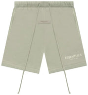 Fear of God Essentials Classic Fleece Sweatshort Abbey Stone, short en molleton beige-gris à coupe ample avec taille élastiquée et logo Essentials.