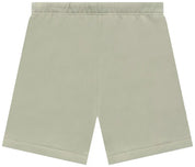 Fear of God Essentials Classic Fleece Sweatshort Abbey Stone, short en molleton beige-gris à coupe ample avec taille élastiquée et logo Essentials.