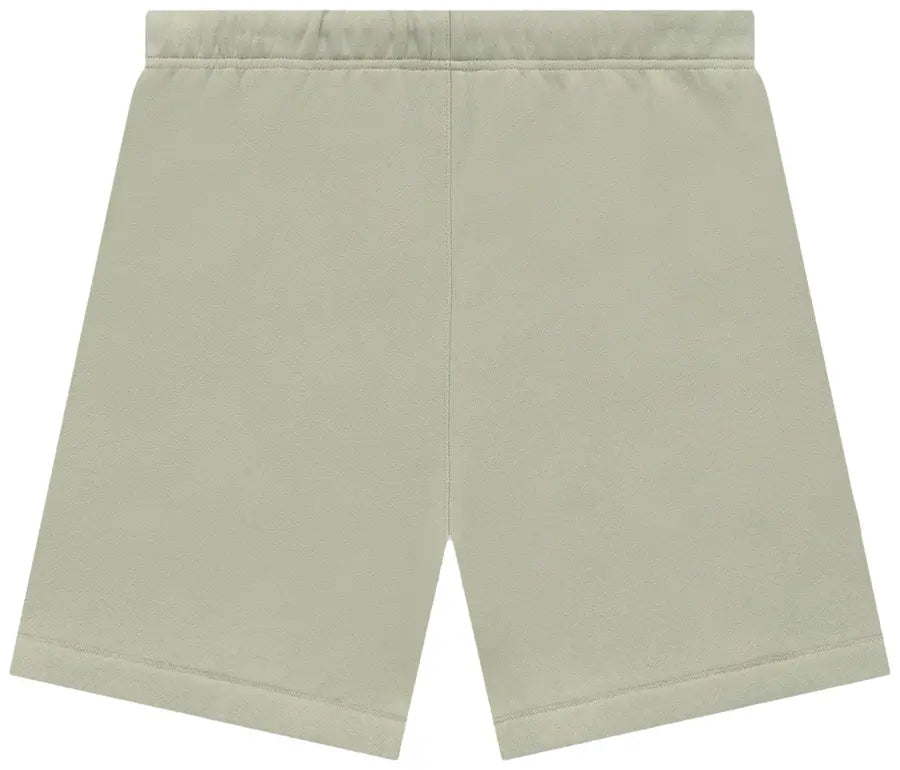 Fear of God Essentials Classic Fleece Sweatshort Abbey Stone, short en molleton beige-gris à coupe ample avec taille élastiquée et logo Essentials.