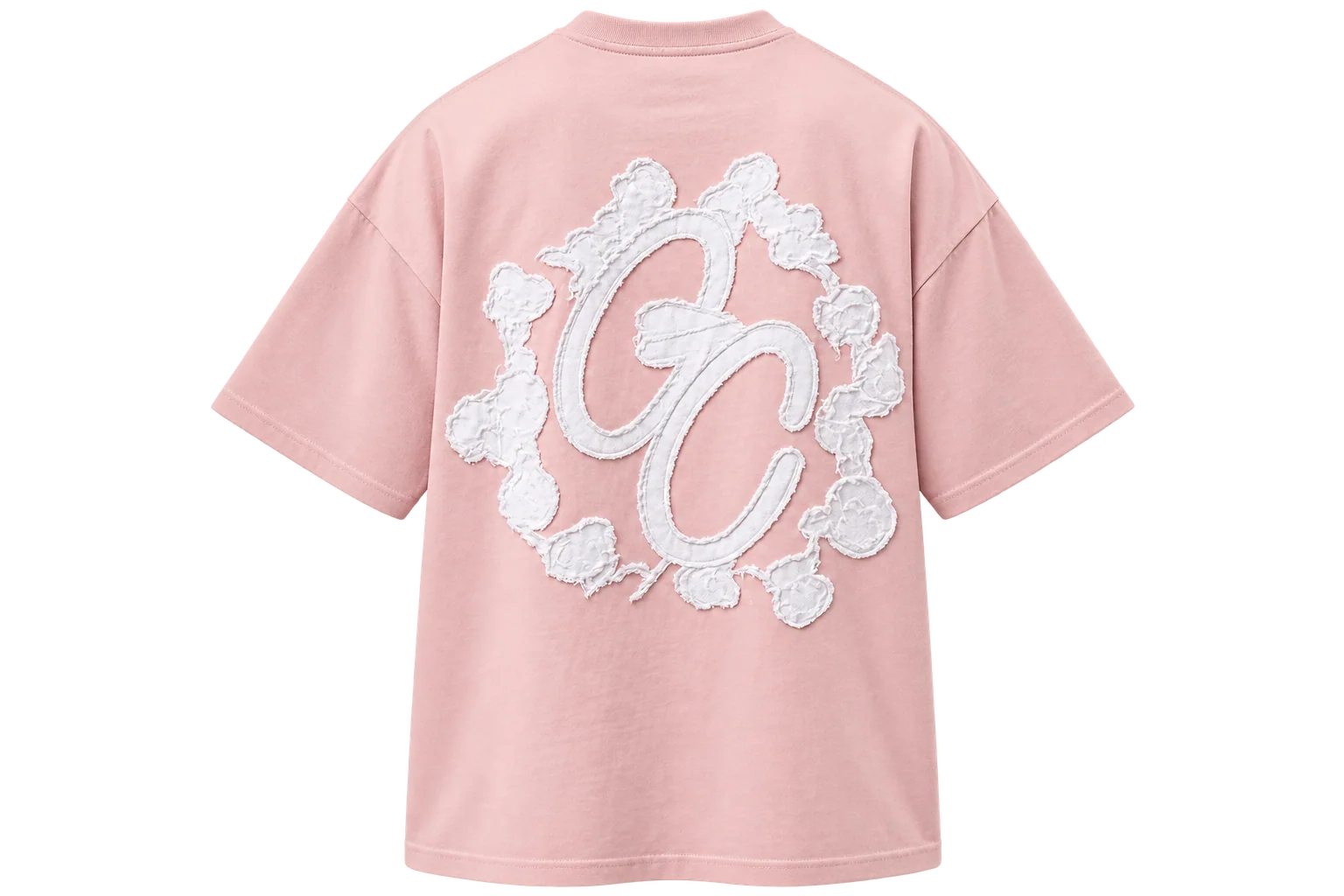 Global Sneakers x Coton Clair T-Shirt Brodé Pink, tee-shirt rose 230 GSM avec broderie Global Sneakers Crew Club devant et grand motif GC brodé au dos.