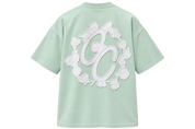 Global Sneakers x Coton Clair T-Shirt Brodé Verdigris, tee-shirt vert-de-gris 230 GSM avec broderie Global Sneakers Crew Club à l'avant et grand motif GC brodé au dos.