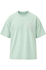 Global Sneakers x Coton Clair T-Shirt Brodé Verdigris, tee-shirt vert-de-gris 230 GSM avec broderie Global Sneakers Crew Club à l'avant et grand motif GC brodé au dos.