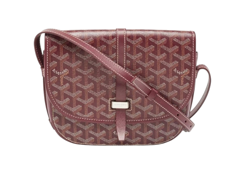 Goyard Belvedere PM Bordeaux, sac bandoulière en toile Goyardine bordeaux à motif chevrons avec rabat en cuir et détails palladium.