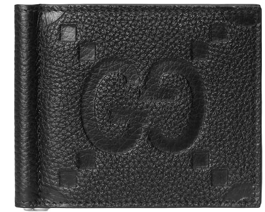 Gucci Jumbo GG Money Clip Noir logo icône cuir