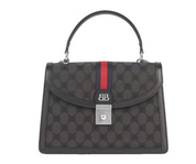 Gucci x Balenciaga The Hacker Project Small Handbag Black en canvas et cuir noir, silhouette structurée et finitions métalliques argentées.