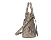 Gucci x Balenciaga The Hacker Project Small Ville Bag Beige/Ebony en toile beige et ébène, avec silhouette structurée et finitions métalliques dorées.