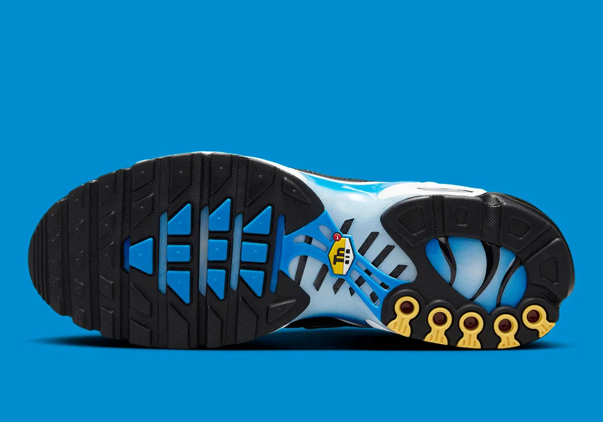TN NAPOLI, PAIRE DE CHAUSSURE TYPE RUNNNING BLEU ET BLANCHE, VUE SEMELLE DE DESSOUS