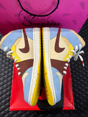 Jordan 1 Mid SE Fearless Maison Château Rouge d’occasion en état 9,9/10, cuir multicolore premium, détails artisanaux, sneaker avec boîte.