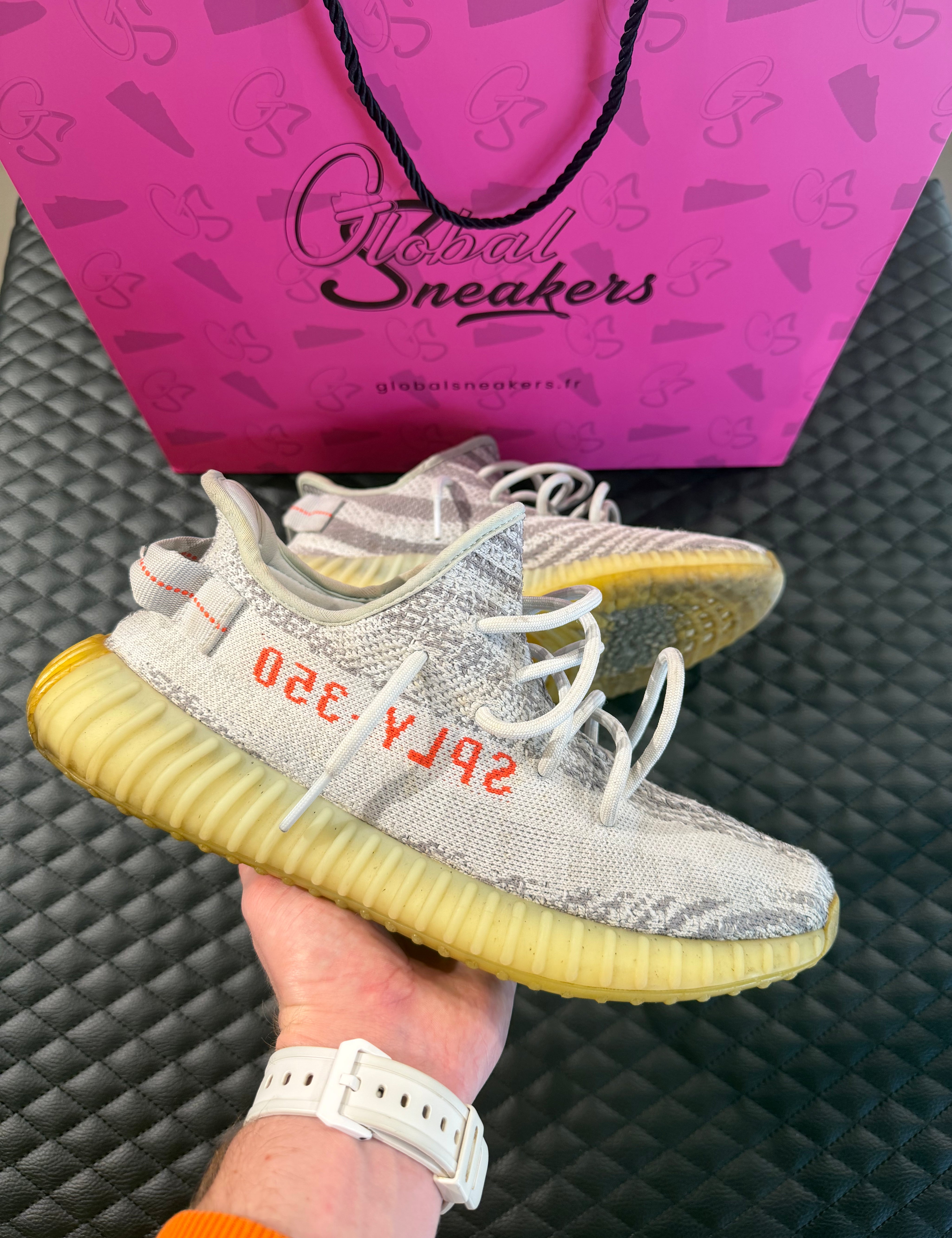 Sneakers Yeezy Boost 350 V2 Blue Tint d’occasion en Primeknit avec amorti Boost™ premium et semelle caoutchouc.