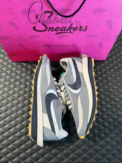 Sneakers Nike LD Waffle Sacai CLOT Kiss of Death 2 Cool Grey avec tige translucide grise, double Swoosh et semelle hybride empilée, condition 9,5 sur 10.