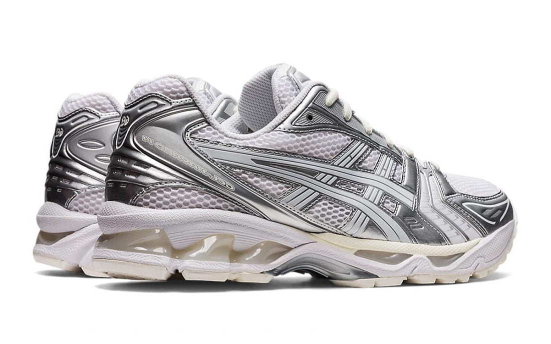 Chaussure de running JJJJound x ASICS GEL-Kayano 14 Silver White , semelle confortable , vue de coté