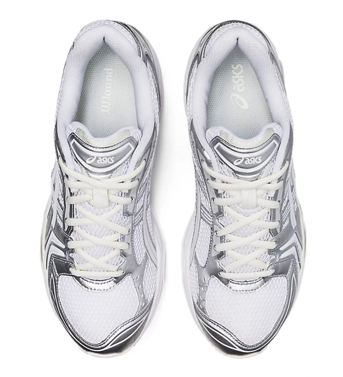 Chaussure de running JJJJound x ASICS GEL-Kayano 14 Silver White , semelle confortable , vue de haut